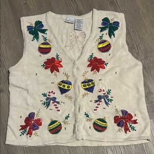 Bobbie Brooks Festive Embroidered Vest - Cream with Red, Green, Blue Accents